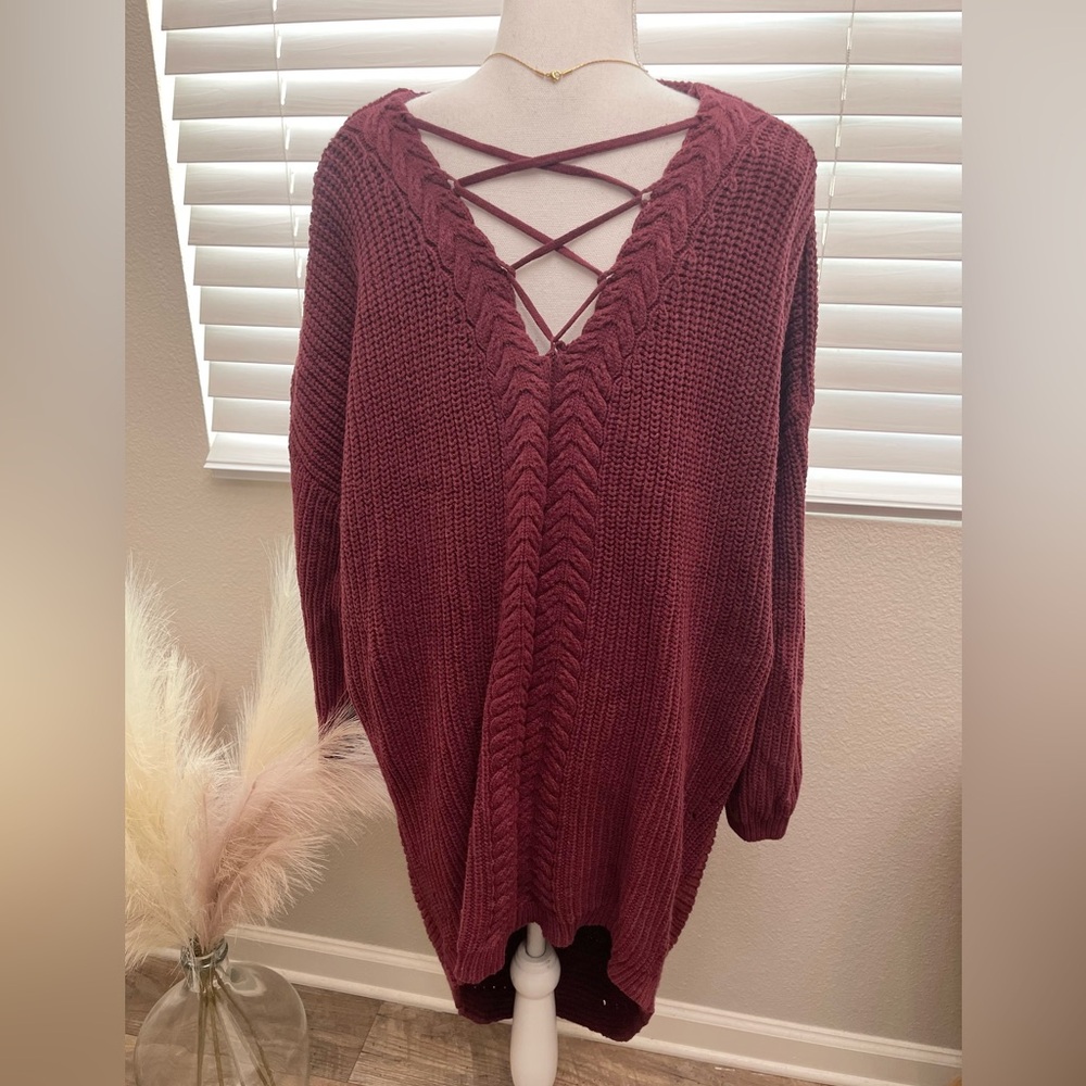 Cozy Burgundy Knit Hi-Low Sweater Tunic